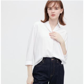 ユニクロ(UNIQLO)のUNIQLO レーヨンスキッパーブラウス(七分丈/白)(シャツ/ブラウス(長袖/七分))