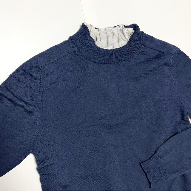 S 新品 メゾンマルジェラ ダメージ 加工 セーター ニット シャツ付き 紺