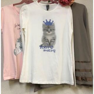 ザラキッズ(ZARA KIDS)のZARA kidsザラ猫リボン長袖Tシャツ2枚164cm＋GU 150-160(Tシャツ/カットソー)