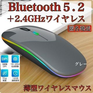 新品 Bluetooth5.2／2.4G伝送 薄型ワイヤレスマウス 七色ライト(PC周辺機器)