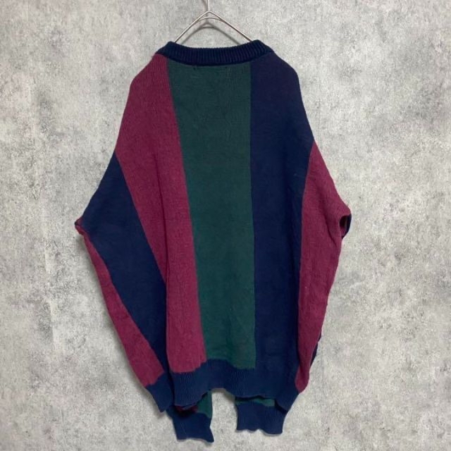 90s vintage 柄ニット　マルチカラー　メンズ　XL コットン　A3 メンズのトップス(ニット/セーター)の商品写真