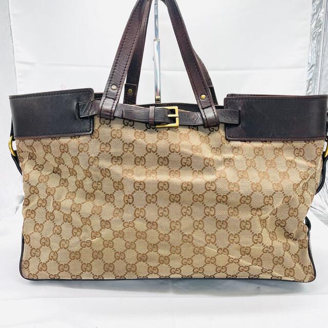 GUCCI グッチ トートバッグ ビジネス A4 GG柄 キャンバス レザー