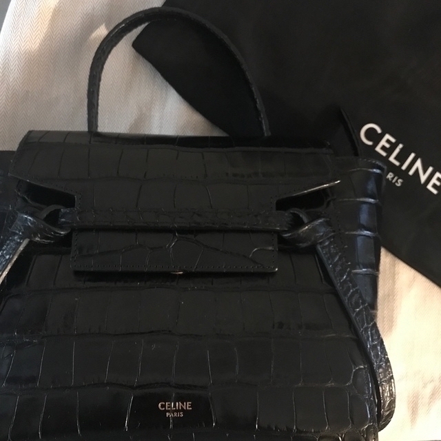 CELINE NANOクロコブラックベルトバッグセリーヌ保存袋確認用