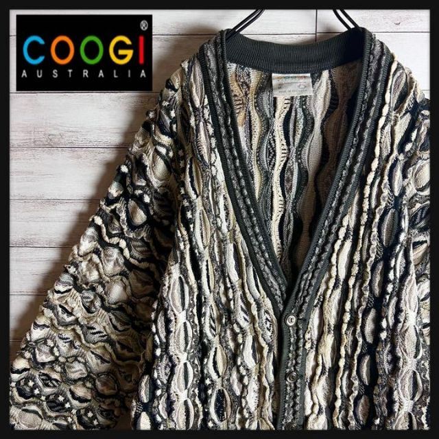 【激レア】coogi クージー 立体 編込み 3Dニット カーディガン56ラグラン袖丈