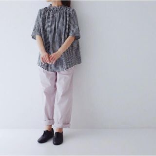 ネストローブ(nest Robe)のnestrobeリネンフリルカラーブラウス　ギンガムチェック(シャツ/ブラウス(半袖/袖なし))