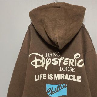 ヒステリックグラマー(HYSTERIC GLAMOUR)の【超希少デザイン】ヒステリックグラマー ジップパーカー 肉厚 デカロゴ 茶色 M(パーカー)