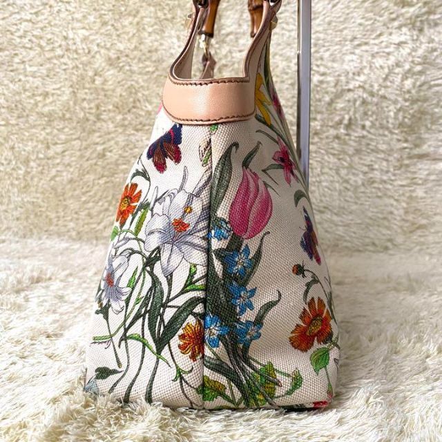 美品✨グッチ フローラ バンブー ハンドバッグ 花柄 キャンバス 本革