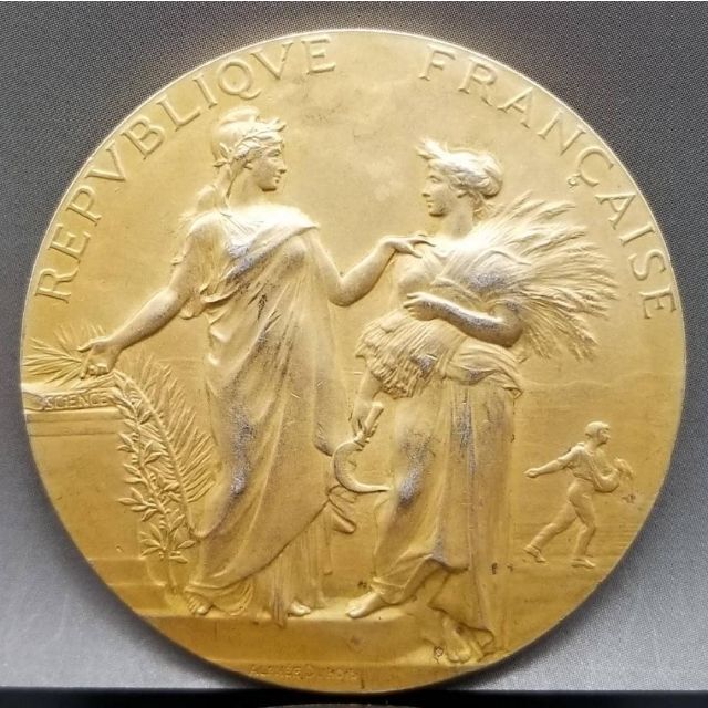 1905年 フランス アンティーク シルバー ヴェルメイユ メダル 金メッキ