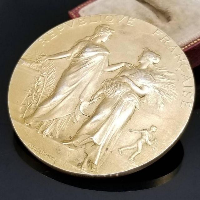 1905年 フランス アンティーク シルバー ヴェルメイユ メダル 金メッキ