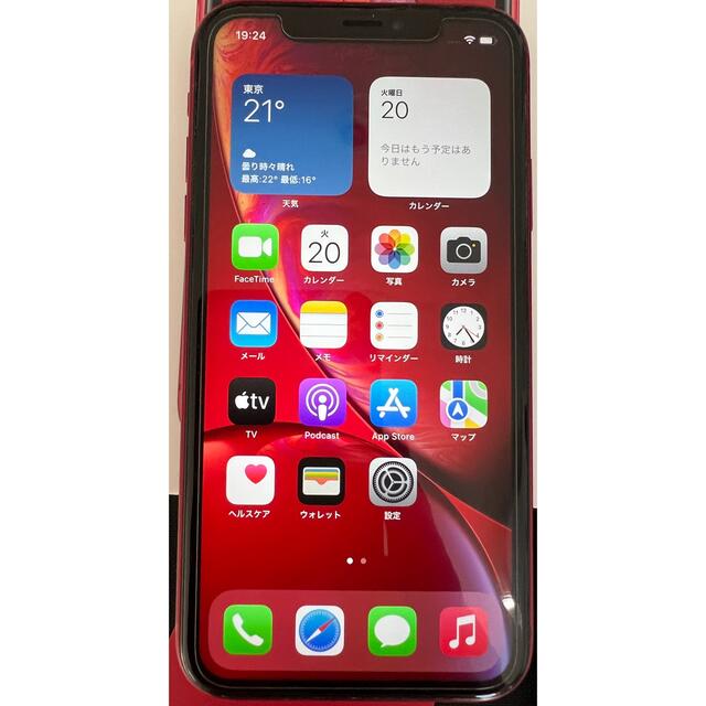 Apple(アップル)の iPhoneXR 64GB RED SIMロックなし 美品 スマホ/家電/カメラのスマートフォン/携帯電話(スマートフォン本体)の商品写真