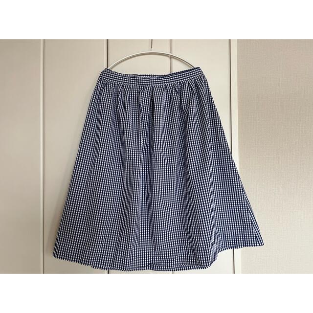 ギンガムチェック　フレアーギャザースカート　ネイビー　ブルー系 レディースのスカート(ロングスカート)の商品写真