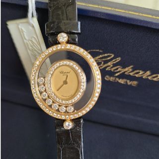 ショパール(Chopard)の新品未使用☆Chopardショパールハッピーダイヤモンド☆黒ベルト　時計(腕時計)