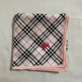 バーバリー(BURBERRY)のバーバリー　ハンカチ　中古品　ピンク　ブラックチェック　ホース刺繍　#2245(ハンカチ)