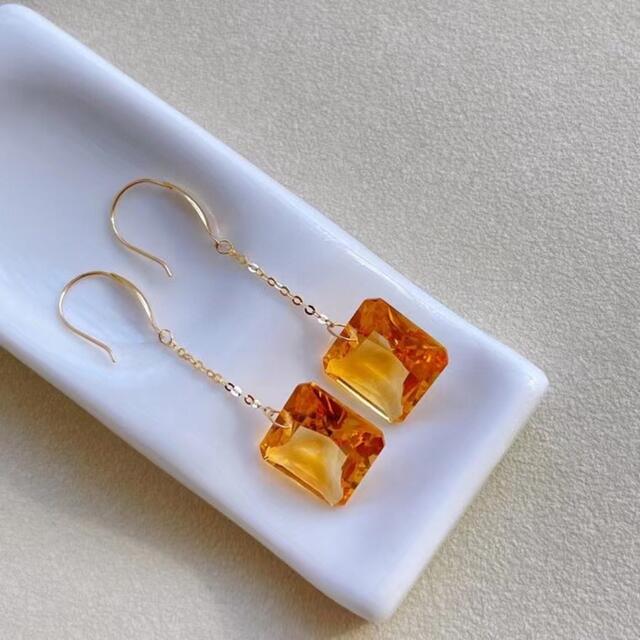 ⭐︎【天然】シトリン ピアス k18 11x6mm | www.cestujemtrekujem.com