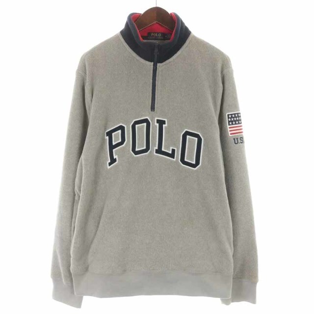 POLO RALPH LAUREN(ポロラルフローレン)のポロ ラルフローレン フリースプルオーバー ハーフジップ ロゴ M グレー メンズのジャケット/アウター(その他)の商品写真