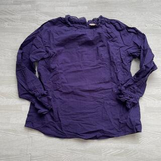 プティマイン(petit main)のサイズ130 ブラウス トップス コットン100  紫 シワになりやすいです(Tシャツ/カットソー)