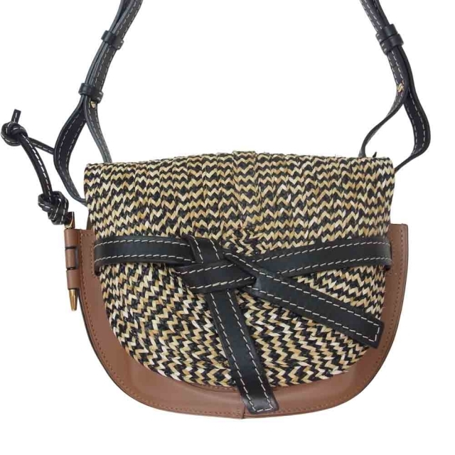 LOEWE - LOEWE ロエベ ゲート スモール レザー ラフィア ショルダー
