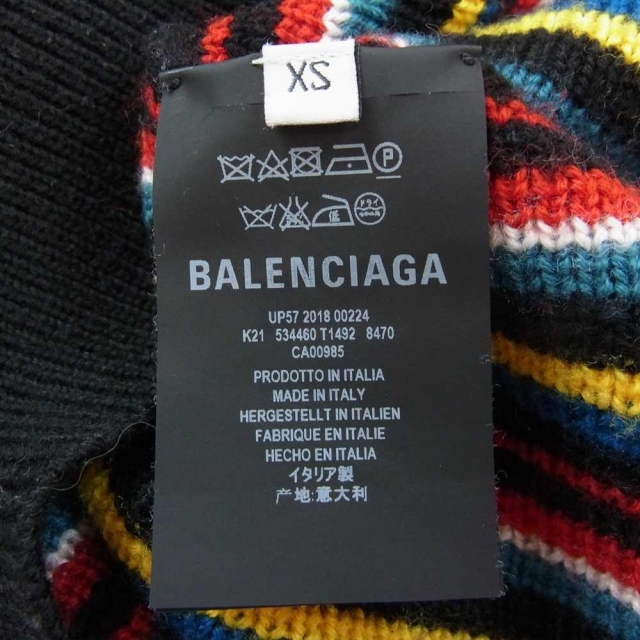 BALENCIAGA バレンシアガ ニット 534460 T1492 ダメージ加工 ストライプ クルーネック ロゴ ニット マルチカラー系 XS