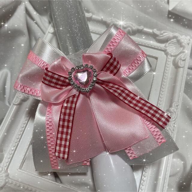 キンブレリボン ❤︎ 白 × ピンク × 赤チェック ❤︎ エンタメ/ホビーのタレントグッズ(アイドルグッズ)の商品写真