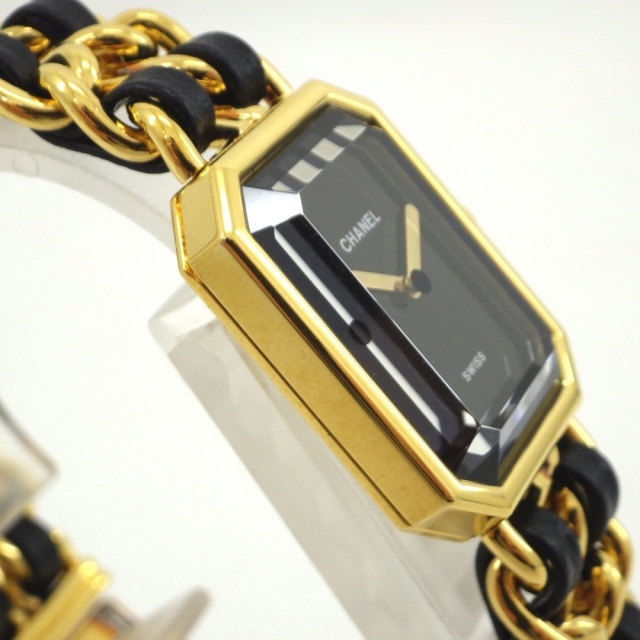 CHANEL シャネル プルミエール Lサイズ 腕時計 H0001 ゴールド×ブラック GP QZ クオーツ レザー レディース 黒文字盤【送料無料】