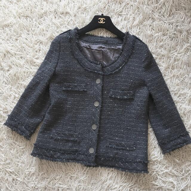 Deuxieme Classe☆ノーカラージャケット ツイード ラメ Deuxieme Classe☆ノーカラージャケット ツイード ラメ