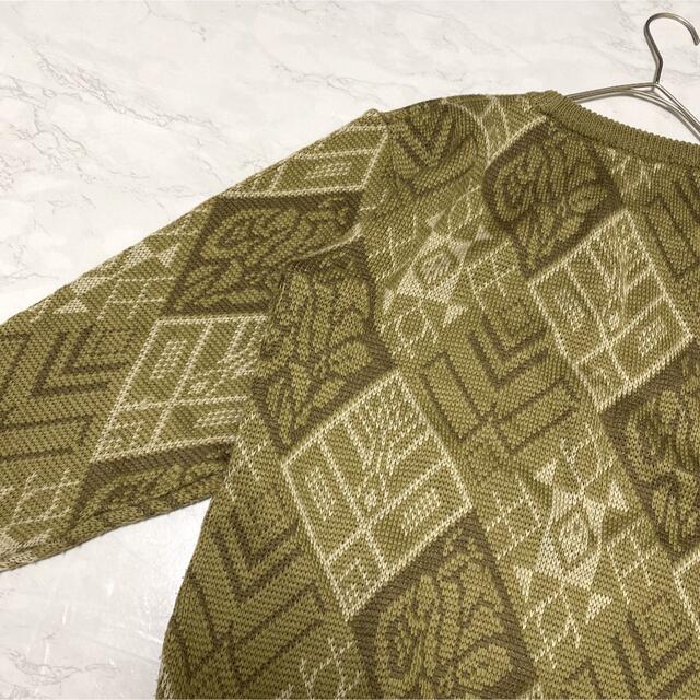 木造 柄ニット 総柄 デザインニット レトロ くすみカラー お洒落 刺繍