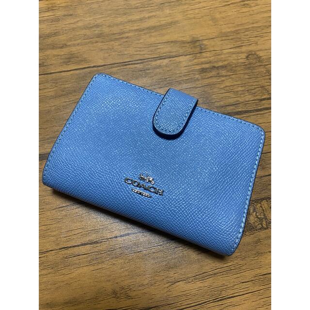 COACH  コーチ 二つ折り財布 エナメル シグネチャー 水色