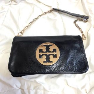 トリーバーチ ショルダーバッグ クラッチバッグ ブラック ロゴ シルバー 黒