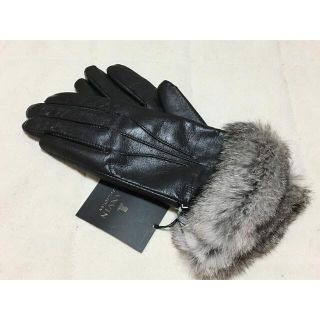 ランバンコレクション(LANVIN COLLECTION)の164新品LANVIN COLLECTION羊革レザーラビットファー手袋カシミヤ(手袋)