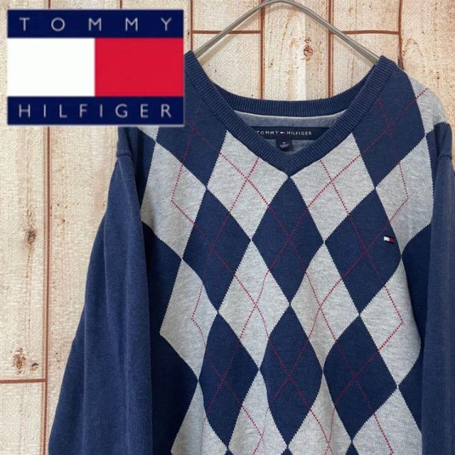 TOMMY HILFIGER(トミーヒルフィガー)の【人気柄】トミーヒルフィガー　アーガイル柄　紺　セーター メンズのトップス(ニット/セーター)の商品写真