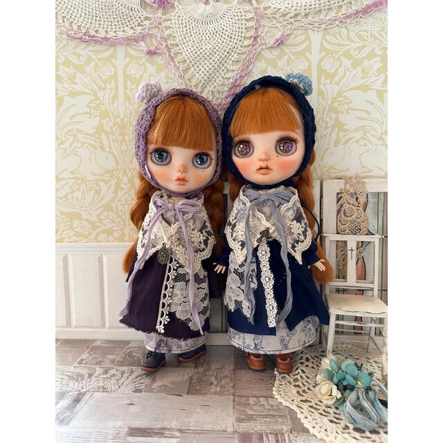 ブライスアウトフィット☆トワルジョイ柄ワンピと羽織セット☆双子コーデにも♡ブルー ハンドメイドのぬいぐるみ/人形(その他)の商品写真