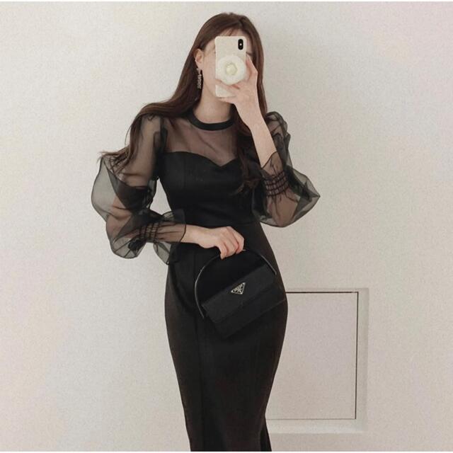 パーティードレス シースルー ワンピース 黒 レディースのフォーマル/ドレス(ミディアムドレス)の商品写真