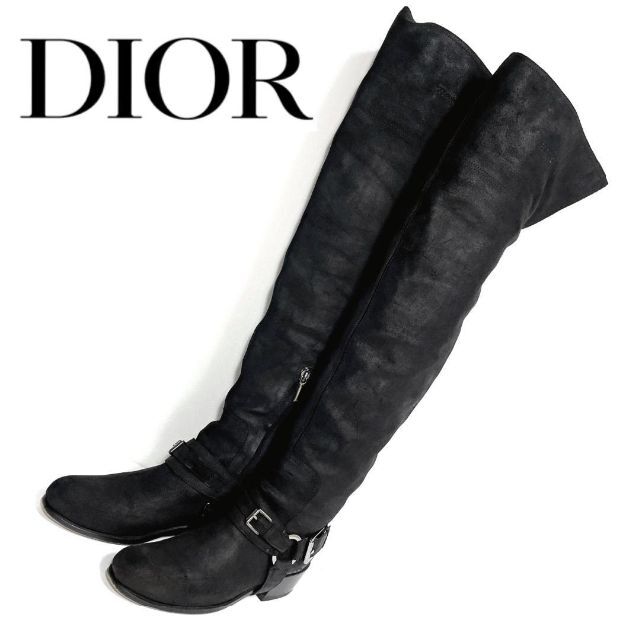 Christian Dior - 激レアモデル DIOR 36 1/2 サイハイブーツ 本革製 黒 ブラック