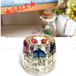 ★SALE★NO.526秋色ミニ薔薇＆英字ロウ紙in♡固まるハーバリウムペン立て(ドライフラワー)