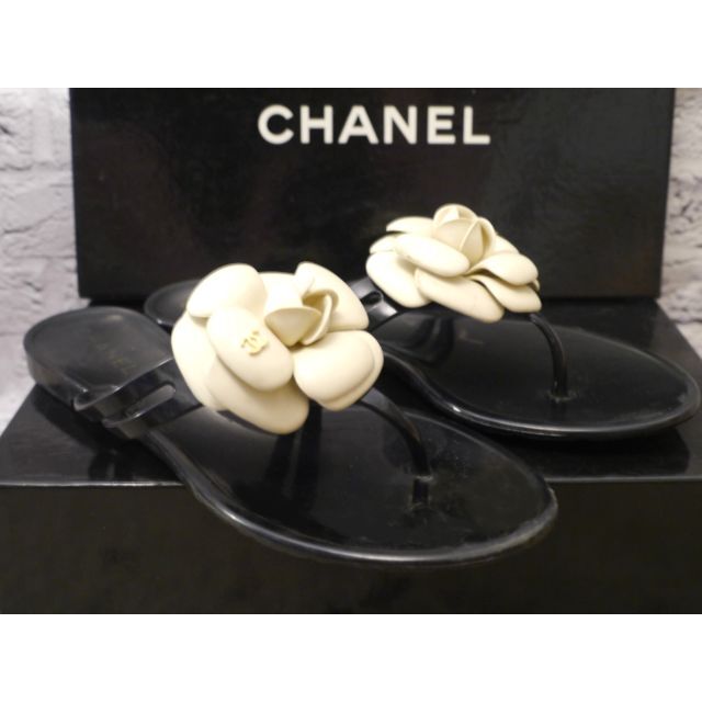美品◇CHANELシャネル カメリアデザイン CCココマーク ラバー サンダル