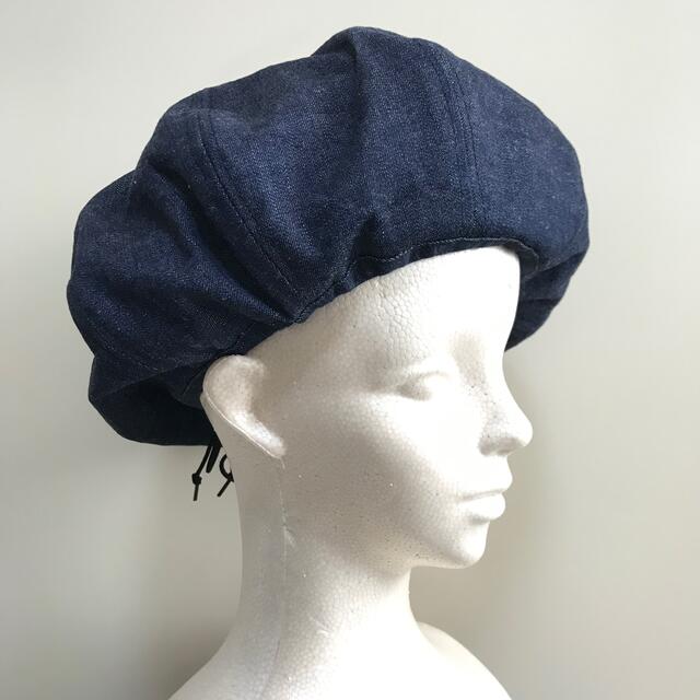 紺 デニム ベレー帽 ハンドメイド サイズ調節 メンズの帽子(ハンチング/ベレー帽)の商品写真