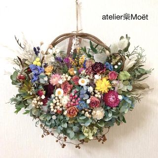 薔薇＆紫陽花 ドライフラワー 花かごリース 橤 ミル・フルール〜Jewels(リース)