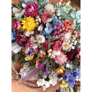 薔薇＆紫陽花 ドライフラワー 花かごリース 橤 ミル・フルール〜Jewels ...