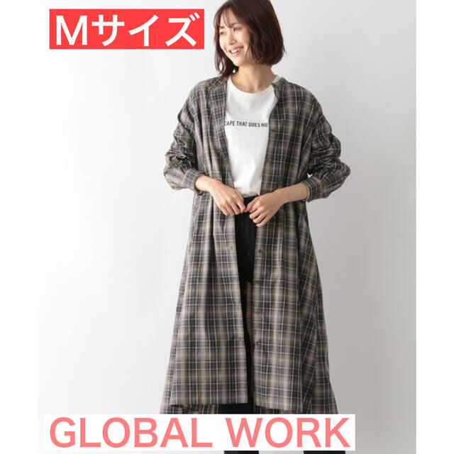 GLOBAL WORK マルチケアロングシャツワンピース タータンチェック Mロングワンピース/マキシワンピース