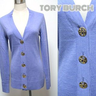 トリーバーチ(Tory Burch)のトリーバーチ■ロゴ金具ボタン　長袖ロングニットカーディガン セーター　XS/9号(カーディガン)