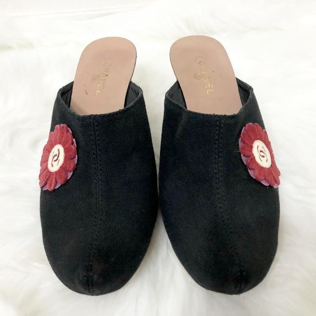 CHANEL シャネル キャンバス ココマーク ミュール サンダル フラワー