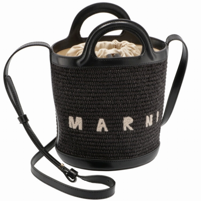 オンライン卸値 MARNI バケットバッグ レザー&ラフィア TROPICALIA