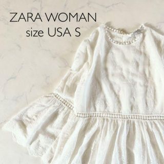 ザラ(ZARA)の【美品】サイズUSA S ZARA Wowma ザラ レースカットソー 透け感(カットソー(長袖/七分))