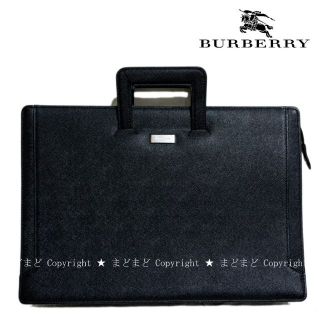 BURBERRY ロゴプレート付き レザー ビジネス バッグ 黒 バーバリー-