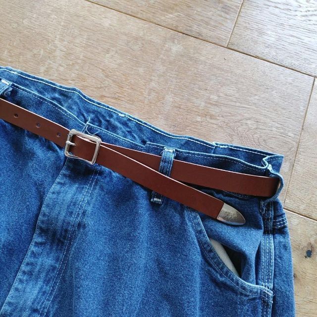 誠実 新品 本革レザーナローベルト 先金ウエスタンベルト フリーサイズ