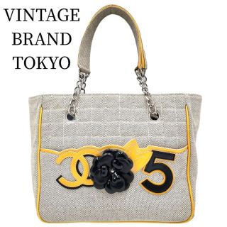 シャネル(CHANEL)のCHANEL シャネル ハンドバッグ チョコバー カメリア ココマーク No.5 トートバッグ チェーンショルダーバッグ パテント 鞄 かばん キャンバス  レザー   グレー イエロー シルバー金具 レディース 送料無料【中古品】(ハンドバッグ)