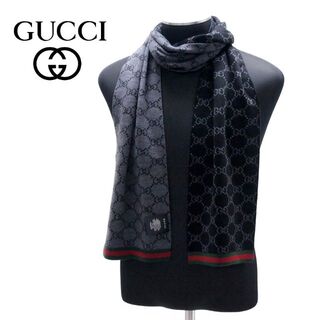 グッチ(Gucci)の9 GUCCI マフラー ストール 男女兼用 ブラック×グレー(マフラー)