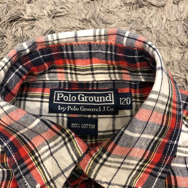 美品　Polo Ground 120センチ 半袖チェックシャツ　レッド系