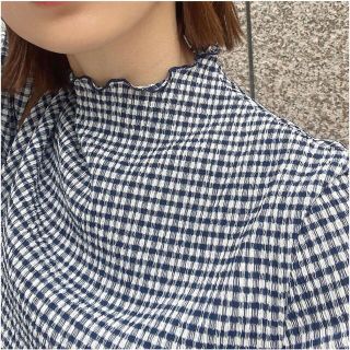 epa  エパ　half sleeve check tops"NAVY"(カットソー(半袖/袖なし))