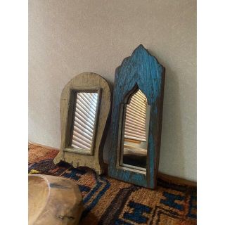 vintage wood  mirror(壁掛けミラー)